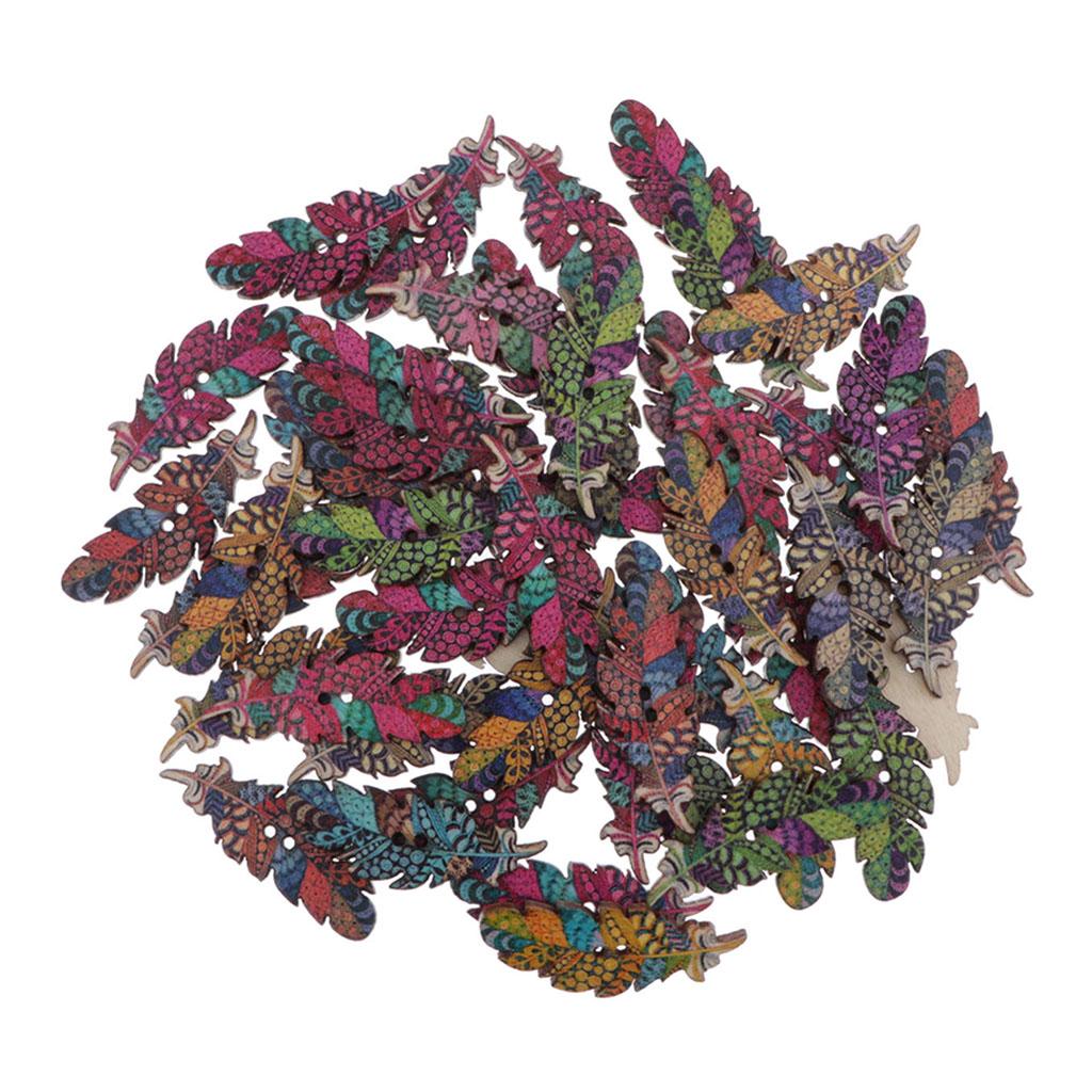 100 Miếng Ghép Hình Lông Vũ Bằng Gỗ 2 Lỗ Nút Sổ Lưu Cardmaking