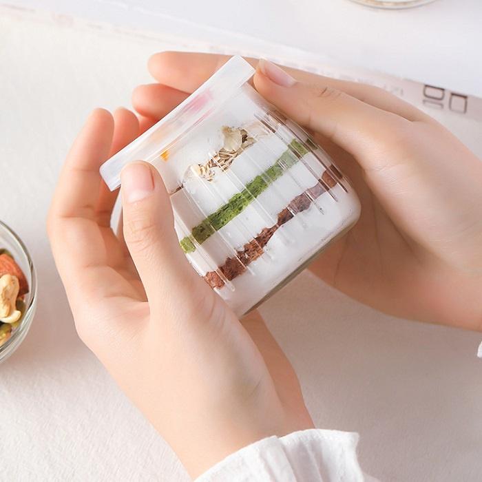 Hũ thuỷ tinh làm Yaourt - bánh Flan sọc 100ml nắp nhựa