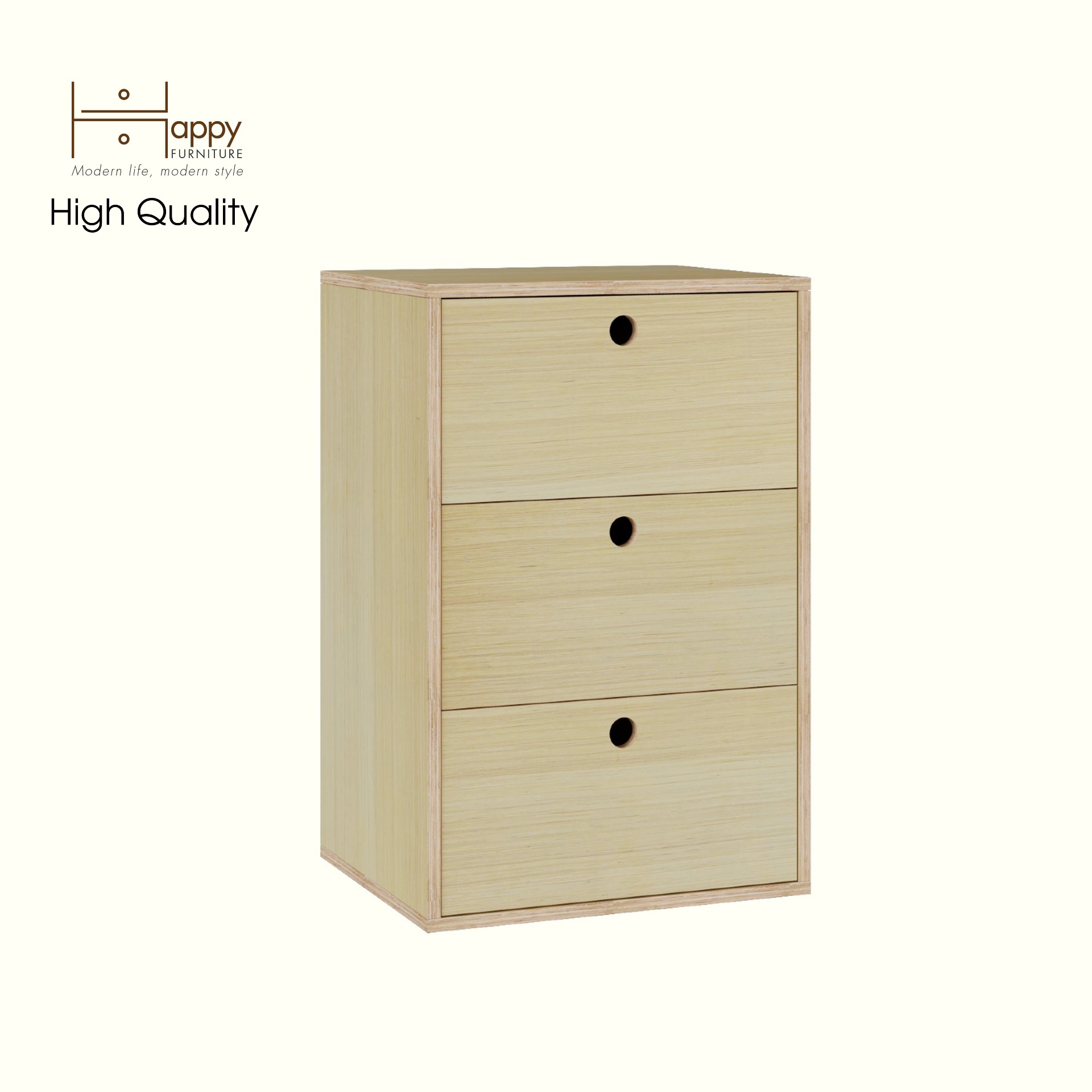 HAPPY FURNITURE , Gỗ tự nhiên , Tủ lưu trữ 3 ngăn kéo gỗ Plywood - SANARI , THK_197 , 54cm x 45cm x 82cm DxRxC
