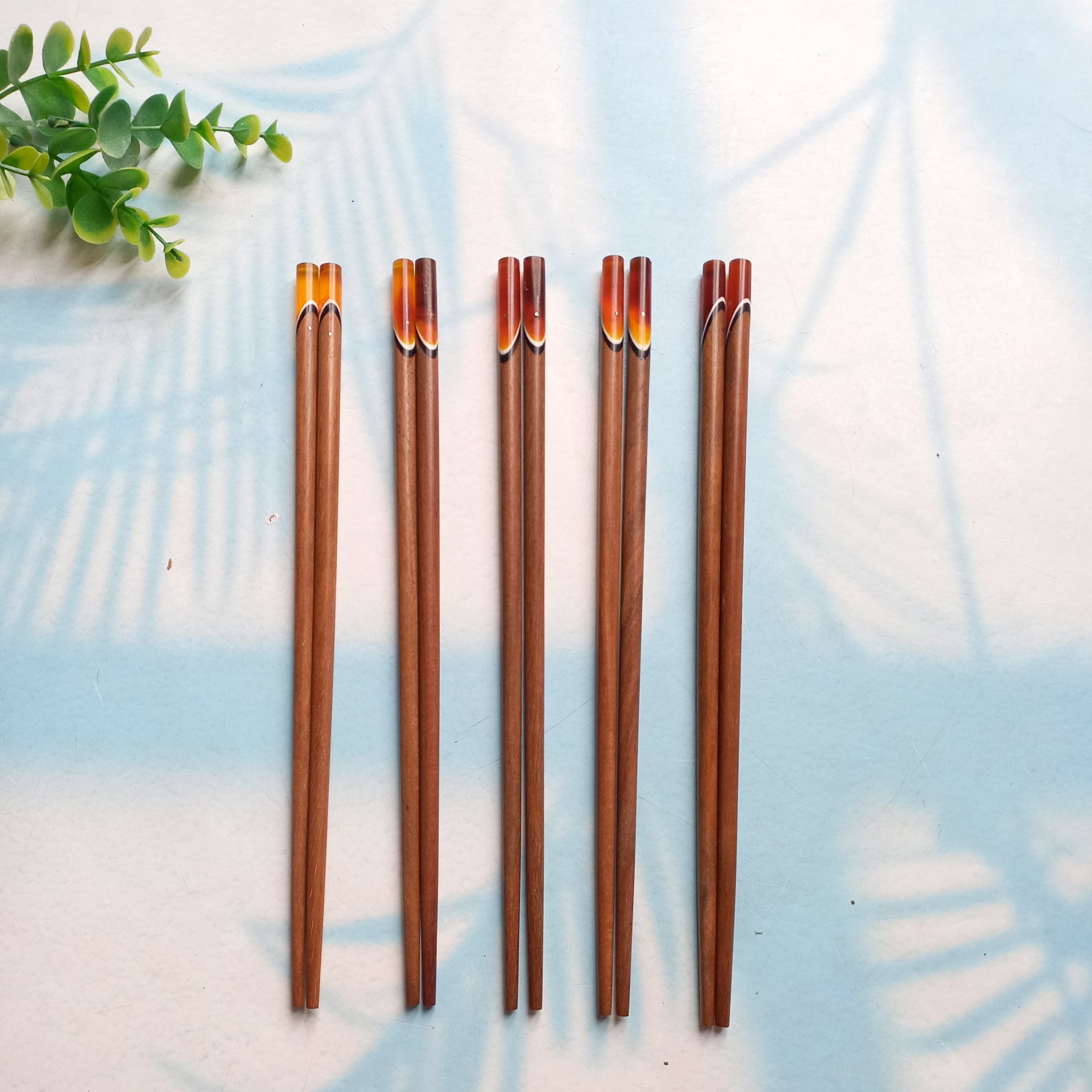 Đũa Gỗ Cẩm Đầu Khảm Màu Vàng Đẹp Mắt Độc Đáo, Đũa 23cm Ăn Cơm Decor Nhà Hàng Sang Trọng
