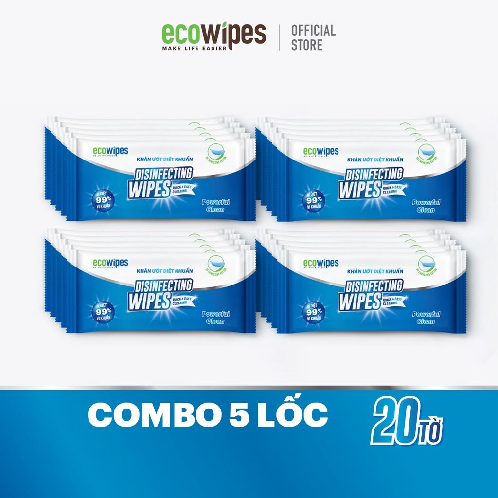 Combo 05 lốc 100 cái khăn giấy ướt diệt khuẩn Disinfecting Wipes loại 1 tờ dùng 1 lần diệt 99,9% vi khuẩn hương chanh