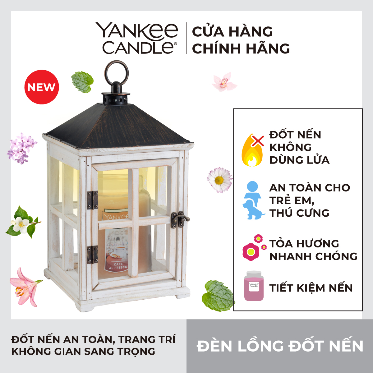 Đèn lồng gỗ đốt nến Weathered - White