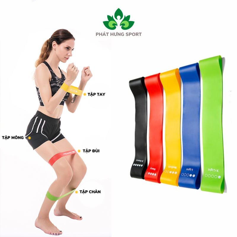 Bộ 5 dây kháng lực đàn hồi Mini band chịu lực tốt dầy dặn hỗ trợ tập Yoga tập Gym giúp mông đùi săn chắc