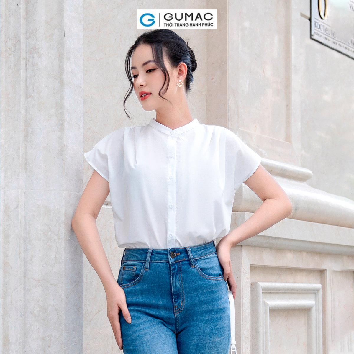 Áo kiểu tay liền cổ trụ công sở đi tiệc sang trọng thời trang GUMAC AD09010