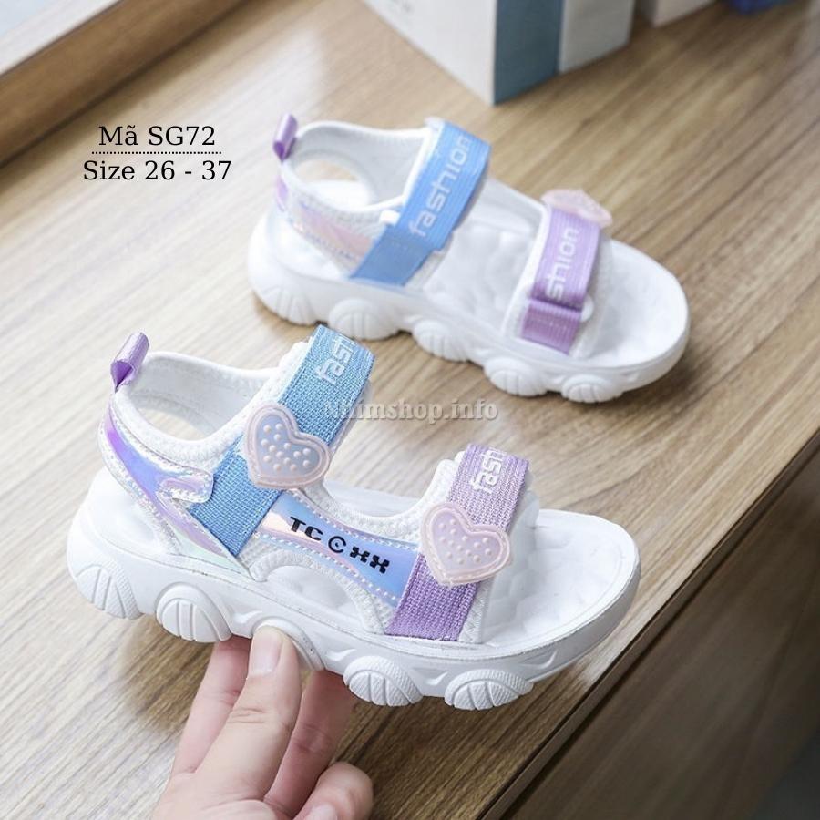 Dép quai hậu sandal bé gái 3 đến 12 tuổi êm thoáng màu tím xanh trắng quai ngang thể thao khỏe khoắn và năng động SG72