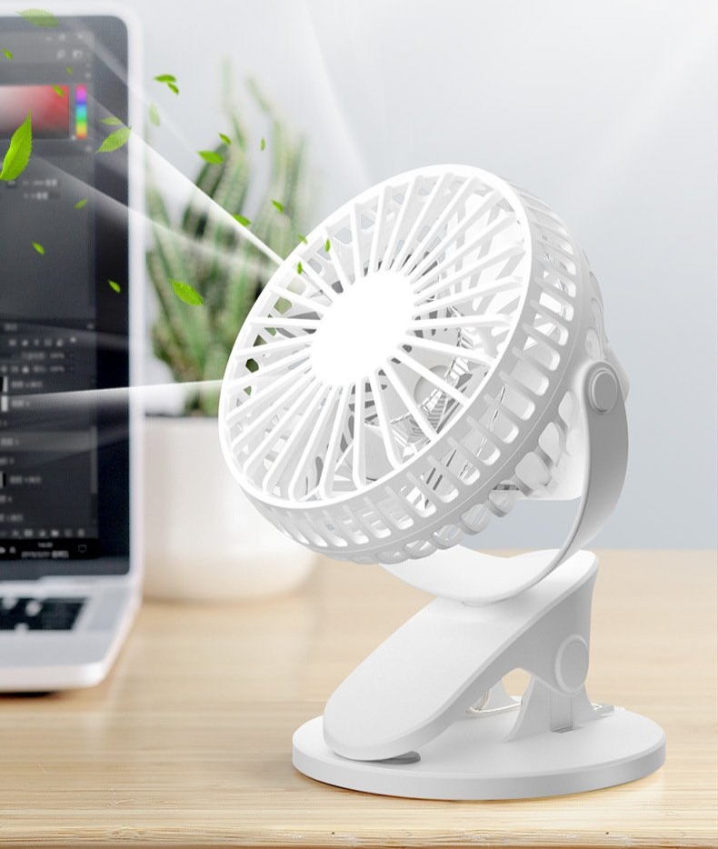 Quạt tích điện mini có chân đế kép, quạt usb để bàn văn phòng xoay 360 độ