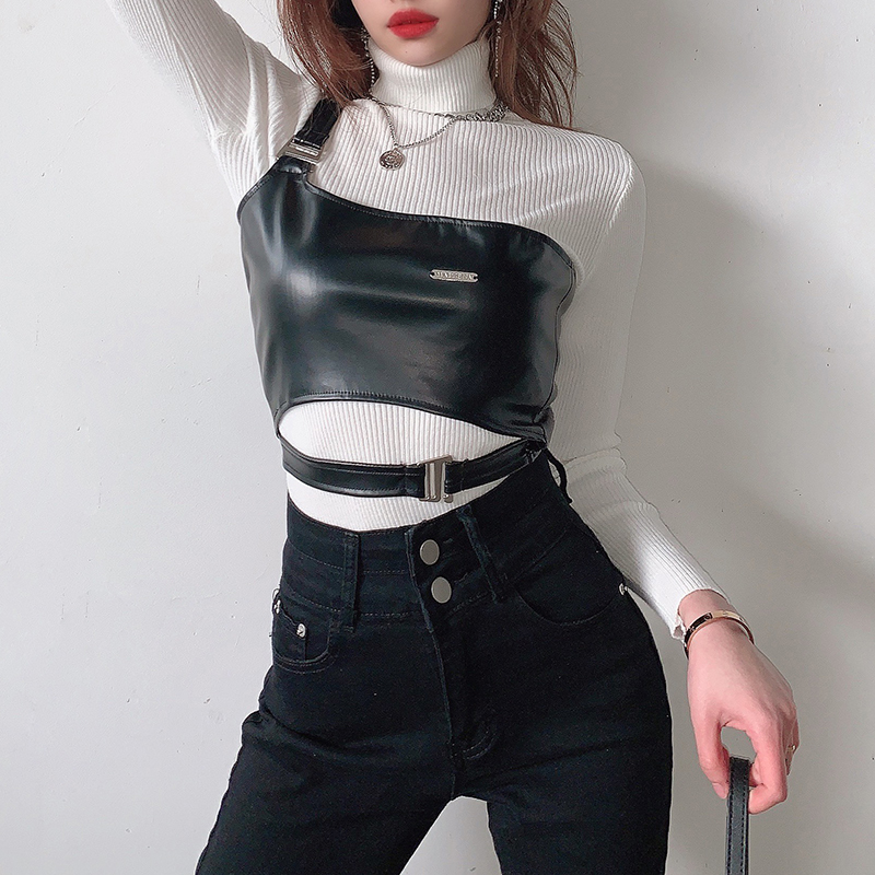 [CÓ SẴN] Áo Quây Da Croptop 1 Bên Vai Dây Bụng Cho Nữ Quyến Rũ