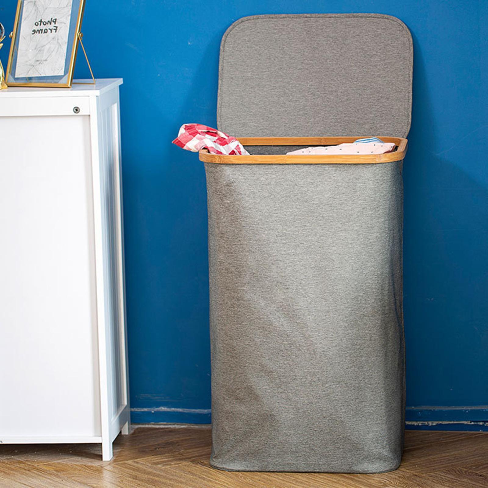 Grey Laundry Basket with Lid Organizer Clothing Clothes for Bedroom Bathroom