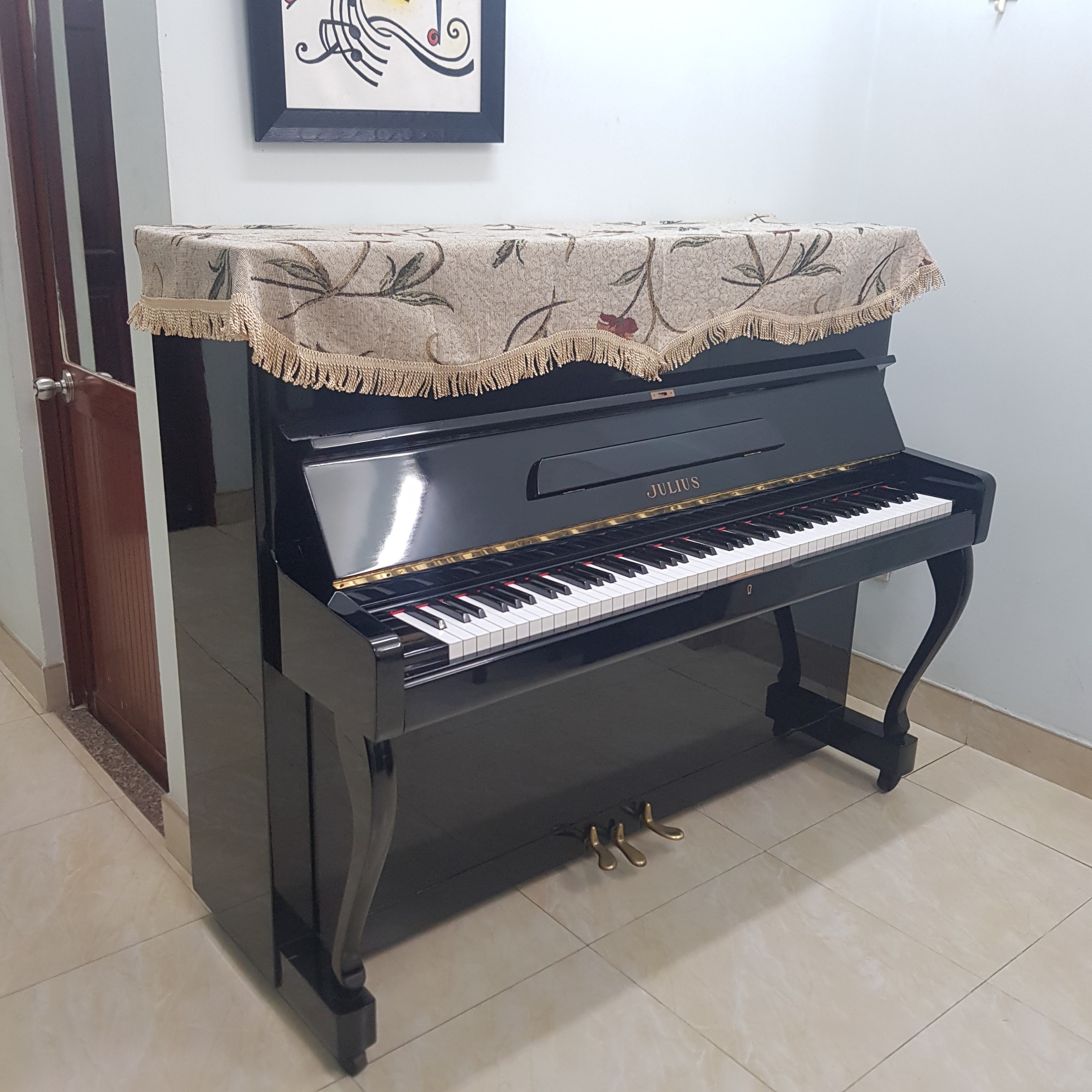 Khăn phủ đàn Piano cơ mẫu hoa lá hiện đại