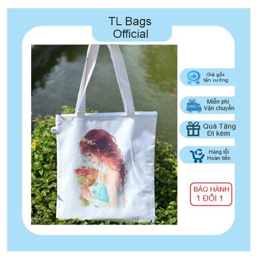 Túi Tote, Canvas TL Đựng Vừa A4, Đi Học Đi Chơi Đều Được, Có Khóa Đeo Vai Phong Cách