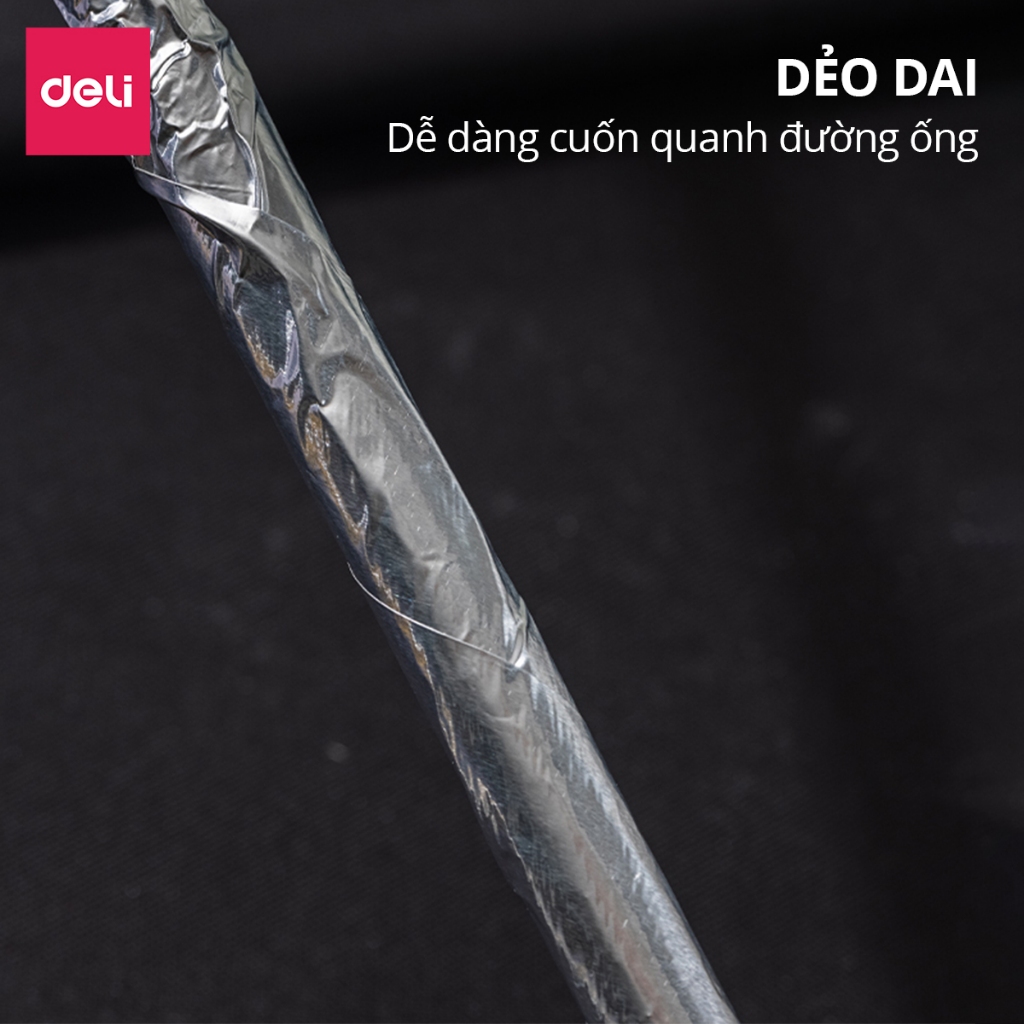 Băng dính nhôm băng keo bạc 10/20m Deli - Băng keo nhôm siêu dính dẫn diện chống nước chống ẩm cách nhiệt cho gia đình