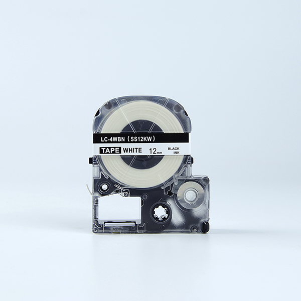 Tape nhãn in tương thích SS12KW (LC-4WBN) dùng cho máy in nhãn KingJim SR &amp; EPSON LW (chữ đen nền trắng, 12mm)