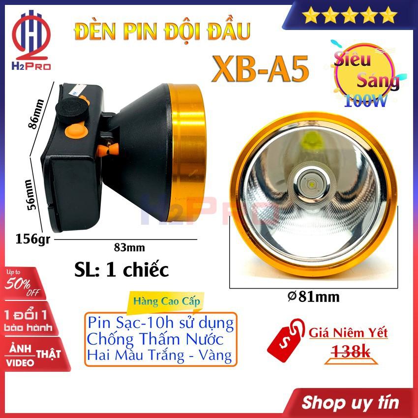 Đèn pin đội đầu siêu sáng 100W XB-A5 H2Pro cao cấp LED-pin sạc 2400mah-dùng 8-15h-chống nước (1 bộ), ánh sáng trắng-vàng