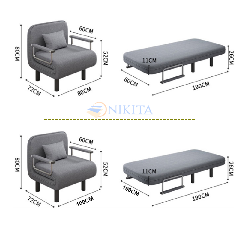 Giường ghế sofa 3 chức năng có thể ngả đầu, nệm dày êm ái, dễ dàng sử dụng chính hãng Nikita