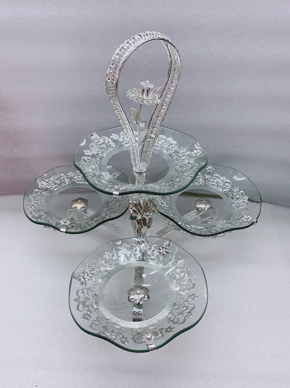 KHAY ĐỰNG BÁNH KẸO HOA QUẢ THỦY TINH 4 TẦNG - VD26