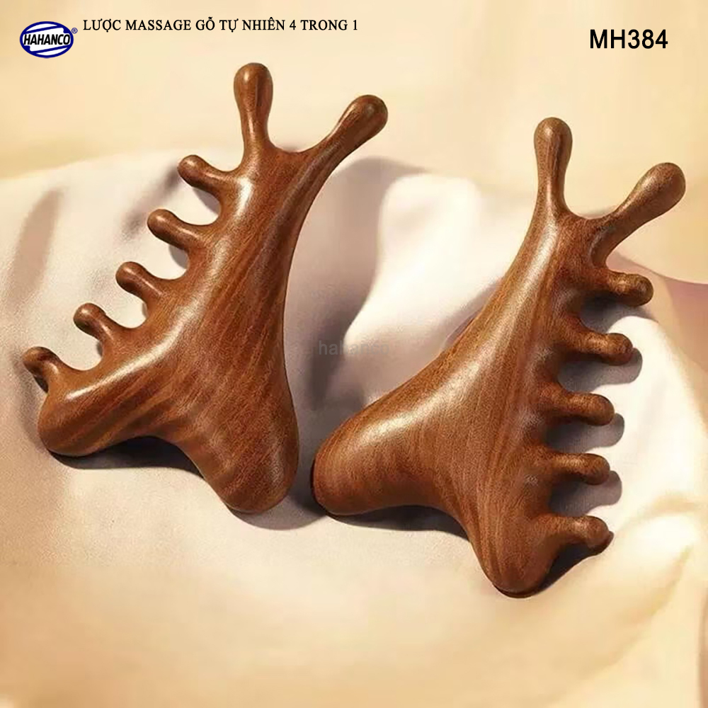 Lược Massage Dụng Cụ Làm Đẹp Chuyên Nghiệp Gỗ Tự Nhiên 4 Trong 1 - HAHANCO - MH384