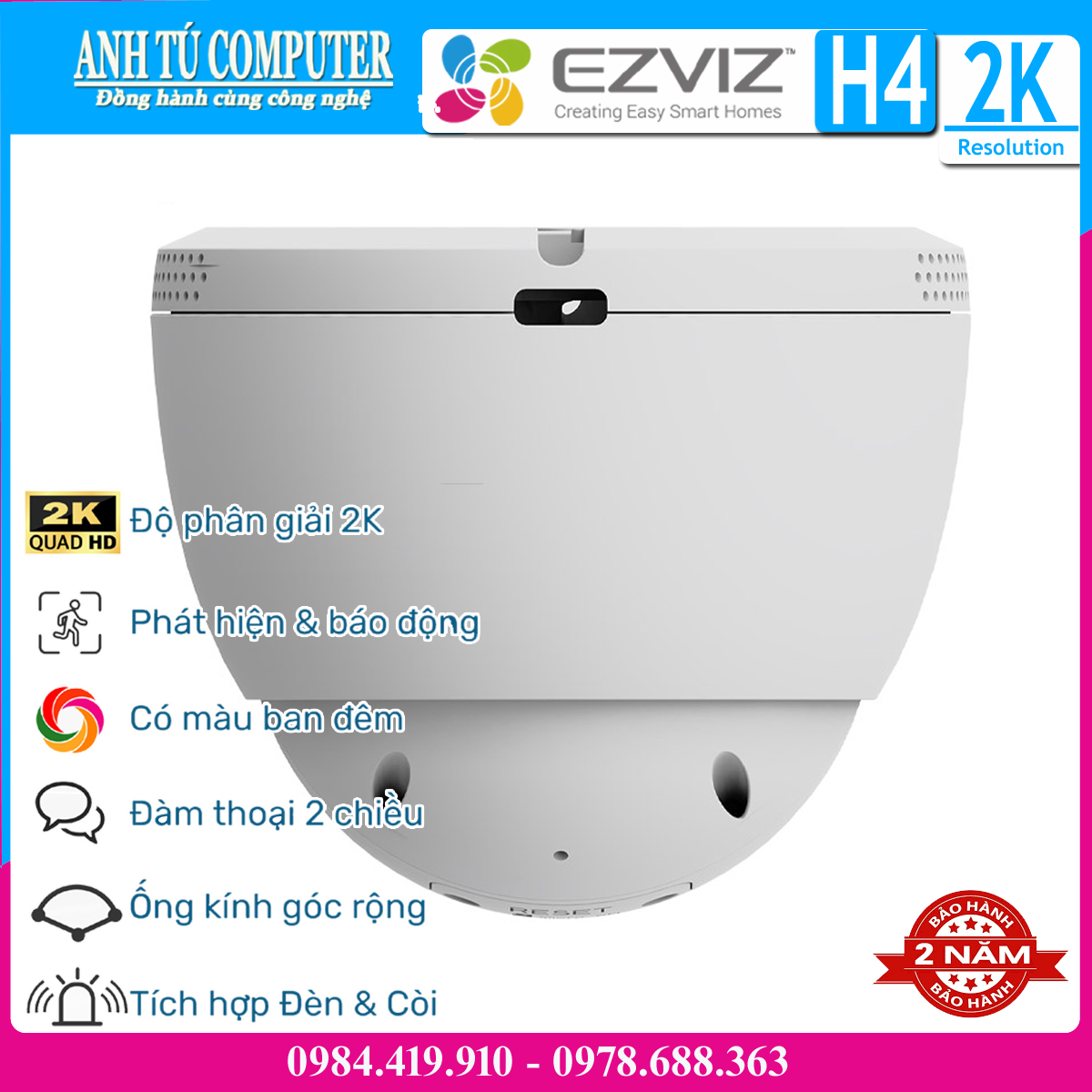 Camera WiFi bán cầu 3MP EZVIZ H4 2K Hàng chính hãng