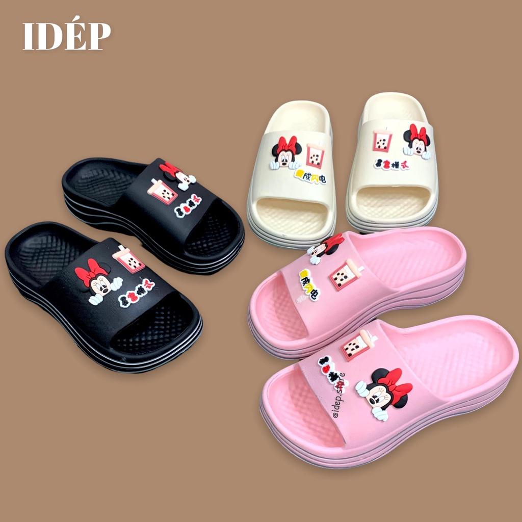 Dép bánh mì Trà sữa Gấu đế độn 5cm siêu nhẹ DL238 - Dép cross nữ Baya quai ngang chất EVA iDÉP