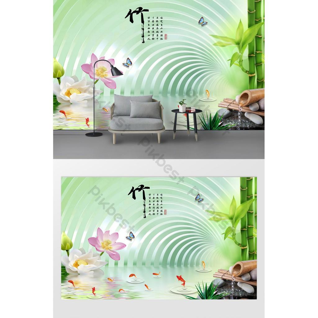 Tranh dán tường Tranh 3d dán tường phòng khách phòng ngủ hiện đại Sen & Tre Xanh