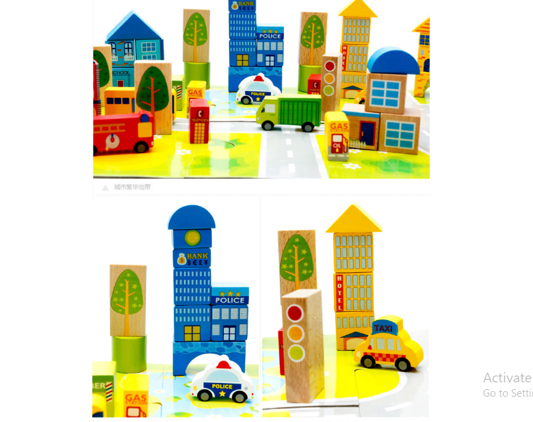 Bộ đồ chơi lắp ráp xếp hình mô hình thành phố 62 chi tiết - Đồ chơi gỗ thông mình cho bé