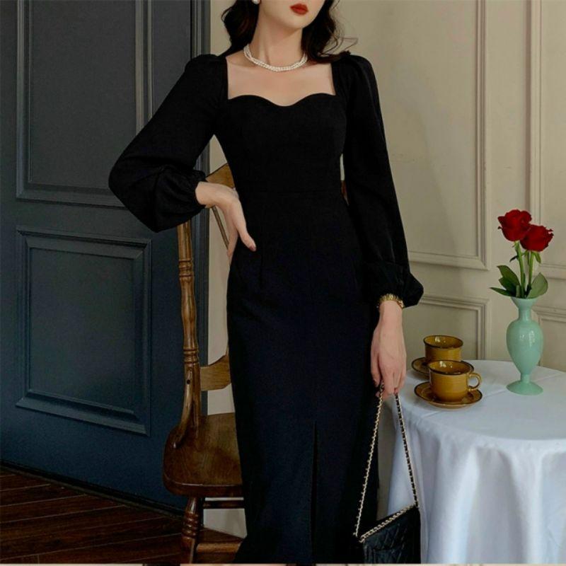 HÀNG NHẬP - ĐẦM BODY XẺ TÀ TAY PHỒNG CỔ VUÔNG