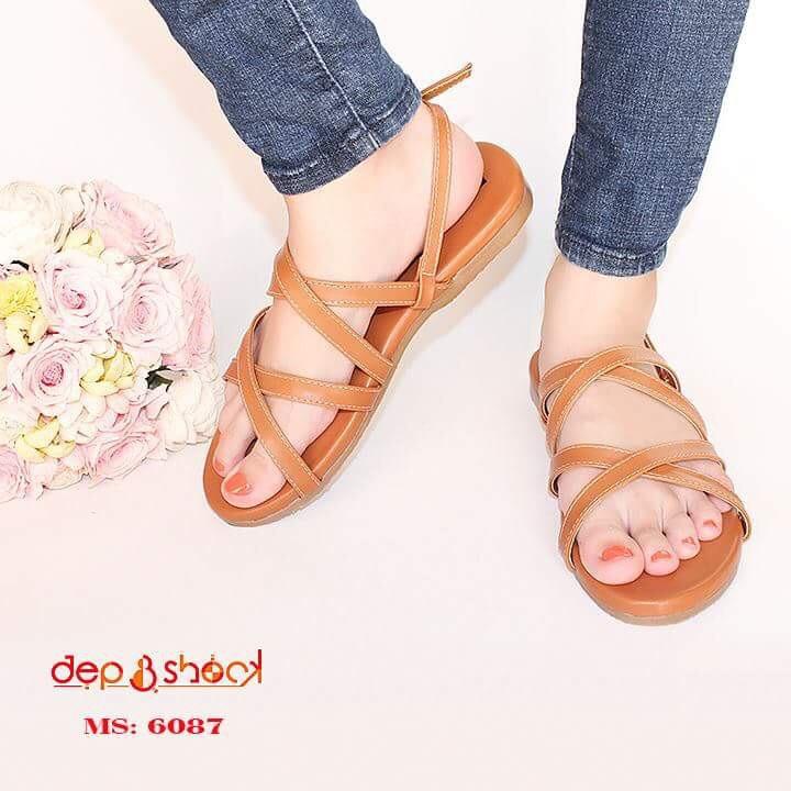 Sandal học sinh quai chéo đế bằng big size 42 43  chĩnh hangx cao cấp Đẹp &amp; shockt MS 6038