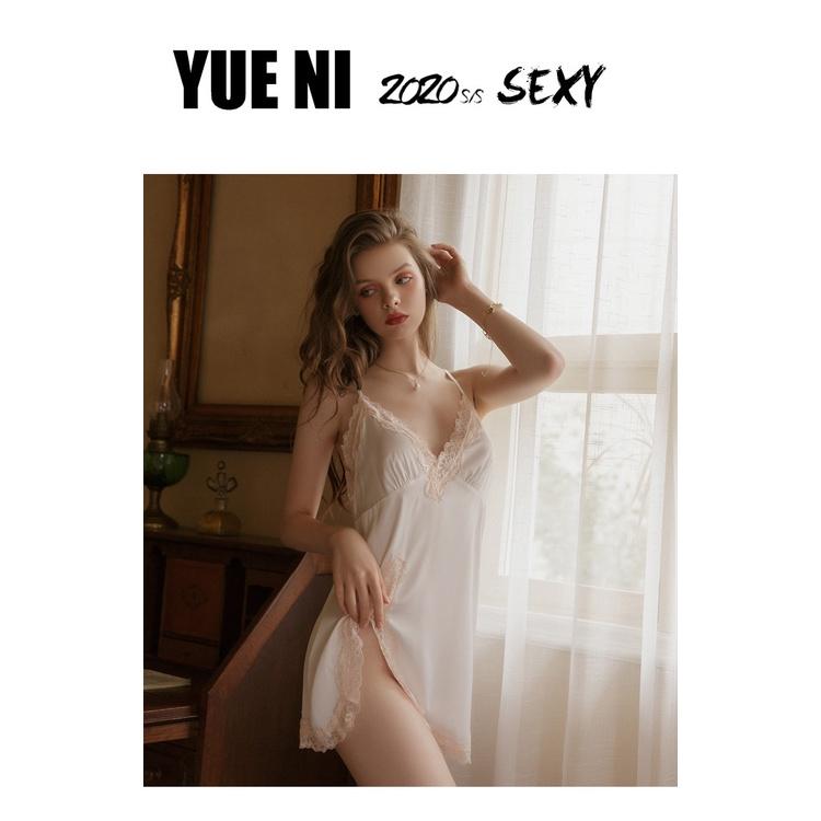 Váy ngủ lụa pha ren xẻ đùi Cao cấp MS1853