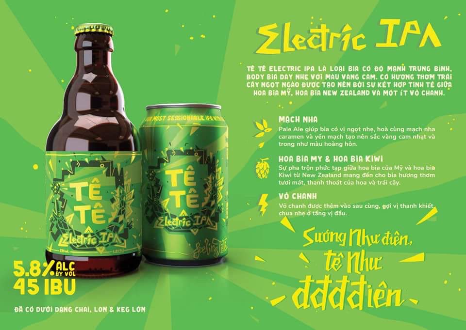 Thùng 20 chai bia Tê Tê Electric IPA