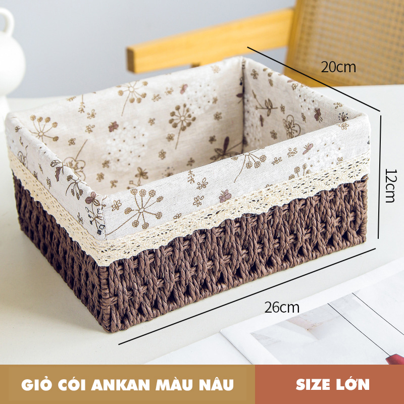 Giỏ cói lót vải hoa nhí đựng đồ mỹ phẩm, phụ kiện, đi picnic, giỏ mây decor trang trí nhà cửa phong cách vintage