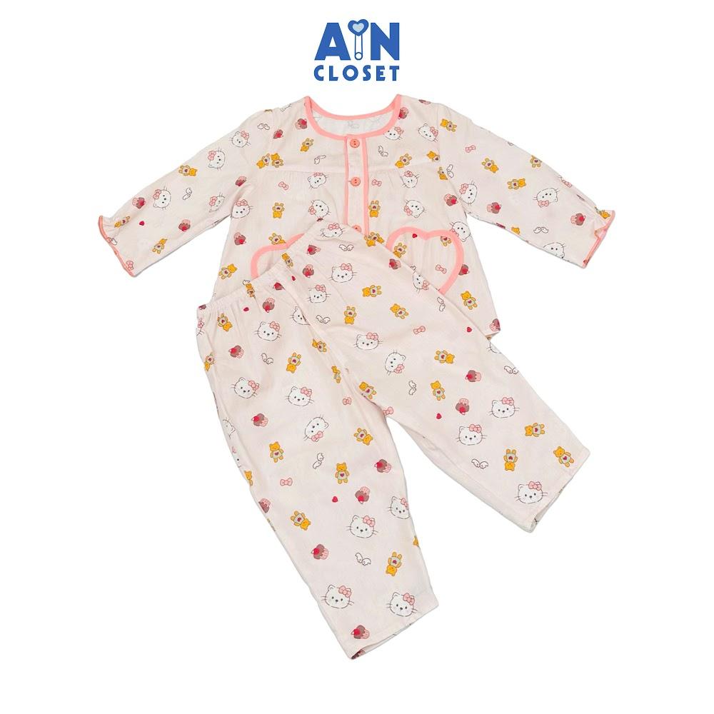 Bộ quần áo Dài bé gái họa tiết Mèo Hồng Cotton - AICDBGAN92OS - AIN Closet