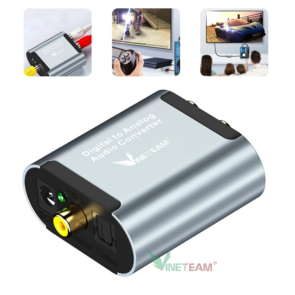 Vinetteam Bộ Chuyển Đổi Âm Thanh Quang Học Optical Ra AV RCA Có Jack 3.5mm Chuyển Tín Hiệu Digital Sang Analog - Hàng Chính Hãng