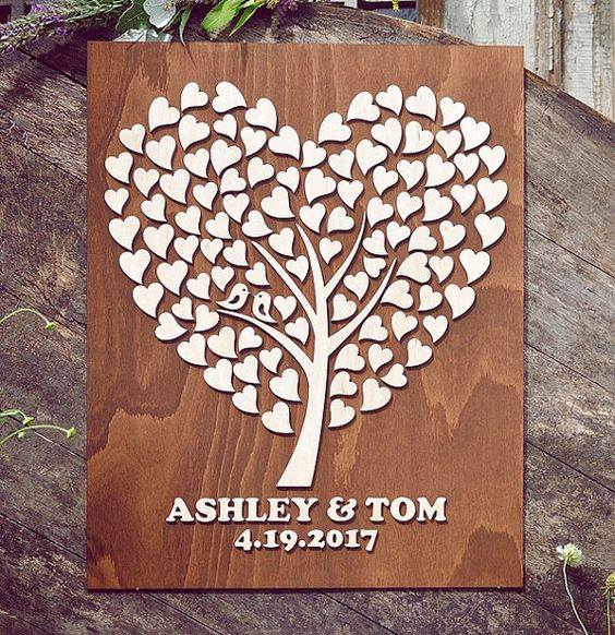 Tranh cây gỗ ký tên đám cưới tình yêu hình trái tim độc đáo sáng tạo Wedding Frame - Tặng khắc tên cô dâu chú rể