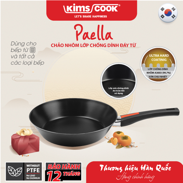 Chảo Paella đáy từ hợp kim nhôm chống dính Kims Cook