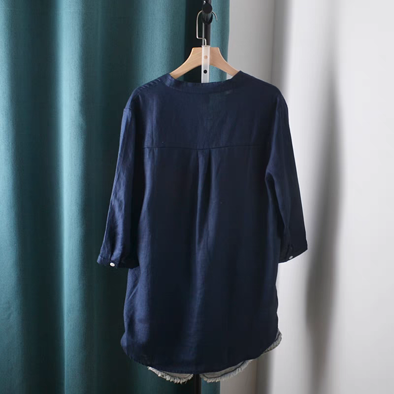 Áo sơ mi nữ cổ tàu tay lỡ, chất đũi mềm mát, màu sắc trẻ trung cho nữ Sm200