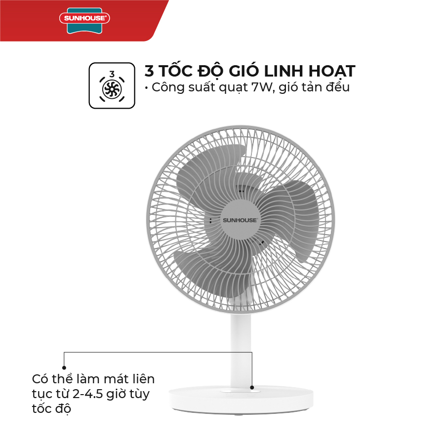 Quạt Sạc Tích Điện Sunhouse SHD7115 - Hàng Chính Hãng