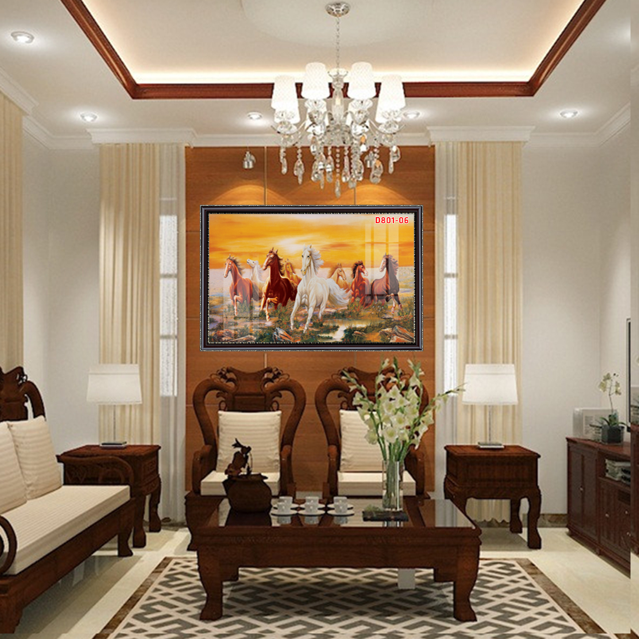 D801 01 Tranh kính bát mã phi nước đại