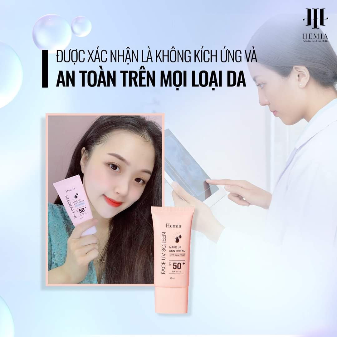 Kem chống nắng HEMIA dưỡng trắng nâng tone SPF50+, chiết xuất 100% tự nhiên, Makeup Da Không Nhờn, Không Bết Dính