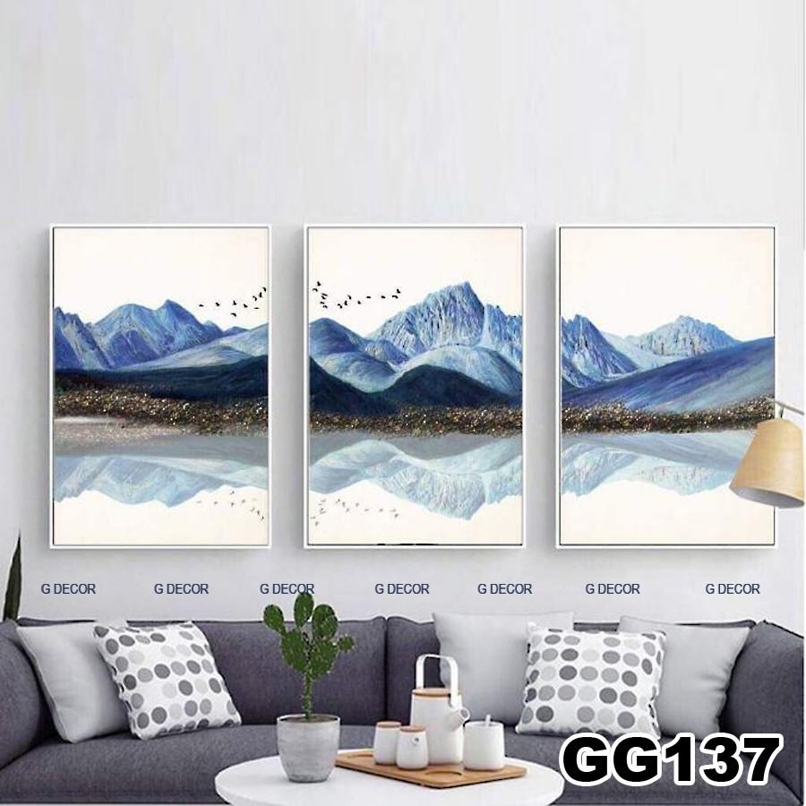 Tranh treo tường canvas khung gỗ 3 bức phong cách hiện đại Bắc Âu tranh phong cảnh trang trí phòng khách phòng ngủ 137