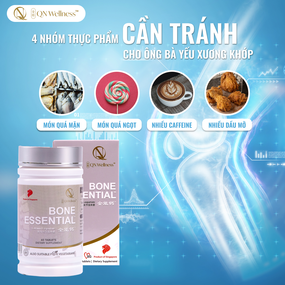 Viên Uống Bổ Sung Canxi Bone Esstential QN Wellness Thuần Chay Chiết Xuất Từ Nghệ & Nha Đam, Giúp Hỗ Trợ Tuần Hoàn Máu, Củng Cố Xương Khớp - Hộp 60 Viên