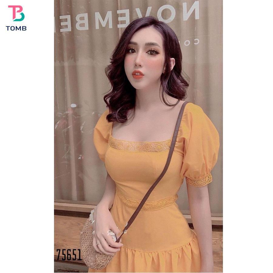 Váy đầm nữ dáng xòe tay phồng phối viền ren siêu xinh chất umi mềm mịn co dãn thoải mái khi mặc thích hợp đi tiệc AM