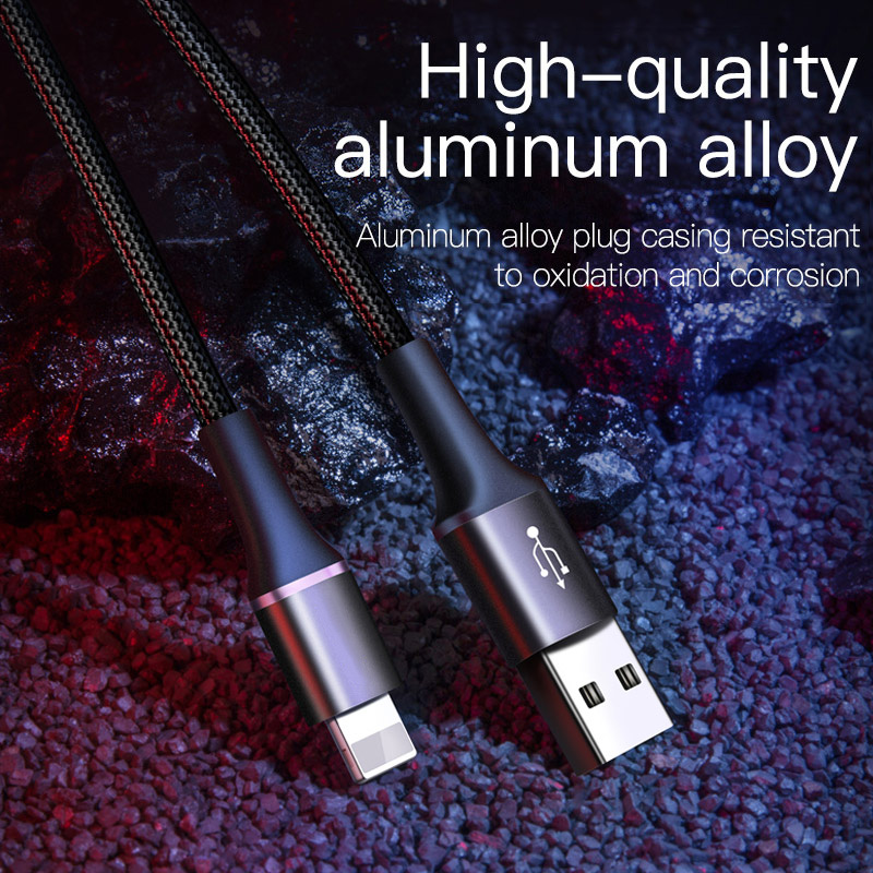 Cáp sạc nhanh bện dù siêu chắc có đèn báo hiệu Baseus halo data cable - for Lightining - Hàng chính hãng