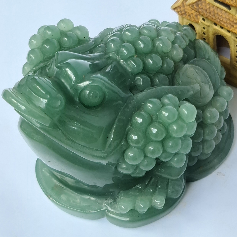 Thiềm Thừ - Cóc Ba Chân Ngậm Tiền Đá Thạch Anh Xanh Nguyên Khối - 10 Cm - Mx