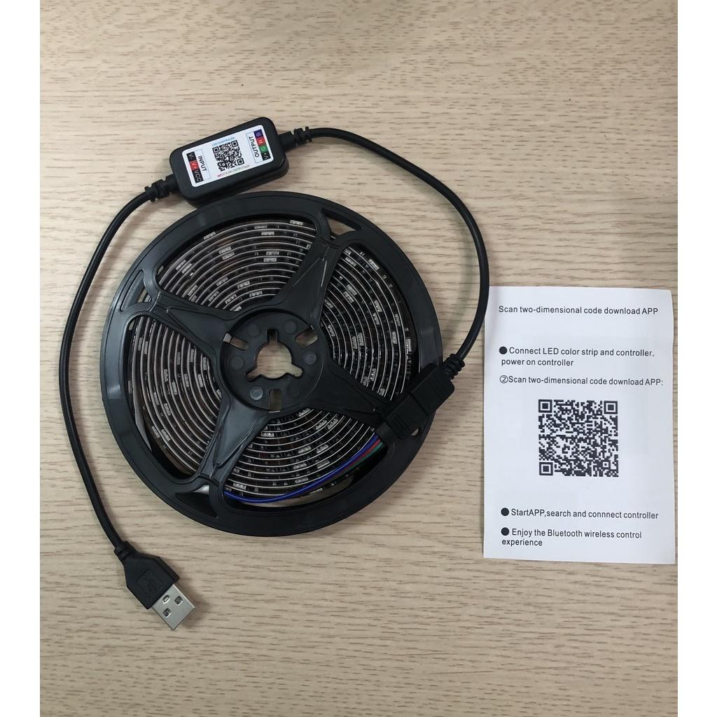 Đèn led đổi màu 5050 RGB 5m cảm biến nhạc, kết nối Bluetooth điêu khiển qua app điện thoại