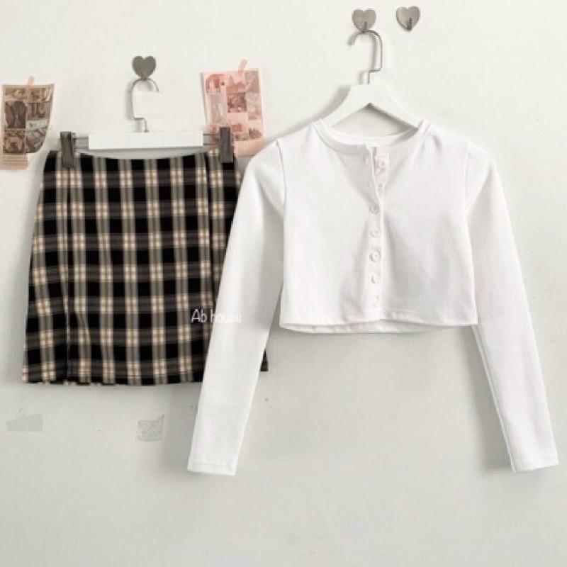 Áo croptop nút giả thun borip cao cấp