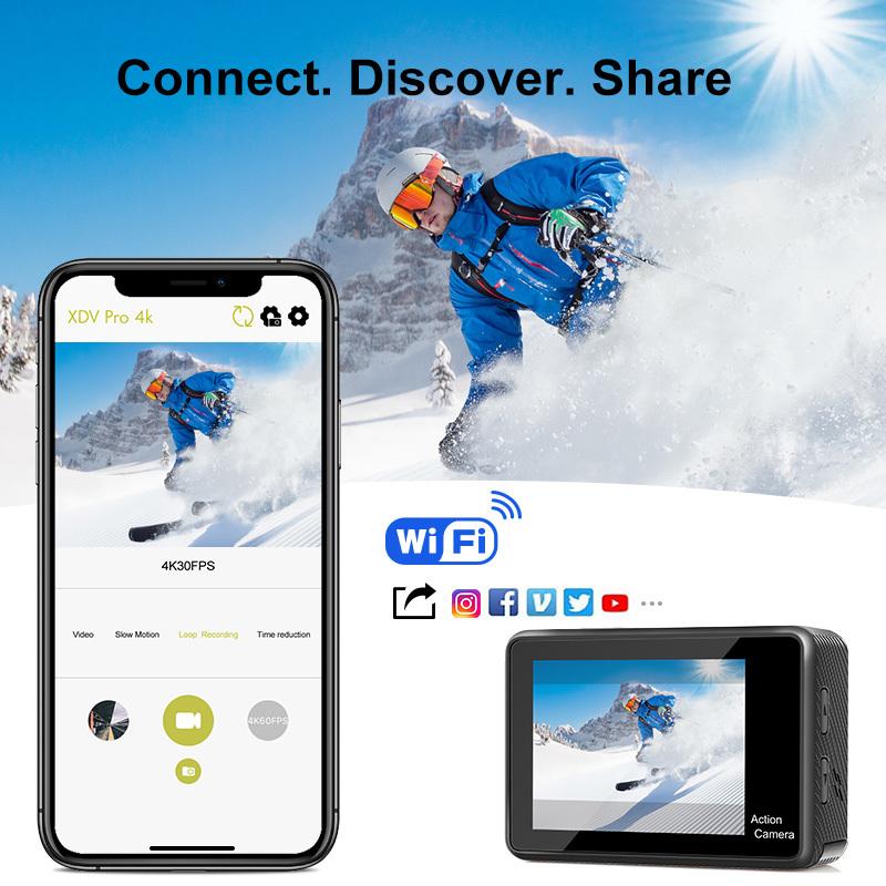 Camera hành động 4K 60fps camera 24MP 2.0 Touch LCD 4X EIS Dual Màn hình WiFi Điều khiển từ xa Waterproof Water