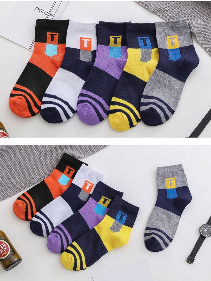 Combo 5 đôi tất nam cổ trung cotton dày dặn thấm hút tốt vớ nam thoáng khí khử khuẩn ChữT co dãn