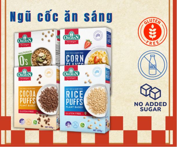 Ngũ Cốc ăn sáng gạo viên nhập khẩu Úc- Orgran Everyday Cereals Rice Puffs 300g