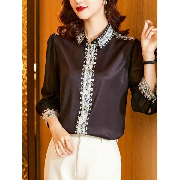 HÀNG NHẬP - ÁO SƠ MI LỤA IN VIỀN HOA VĂN