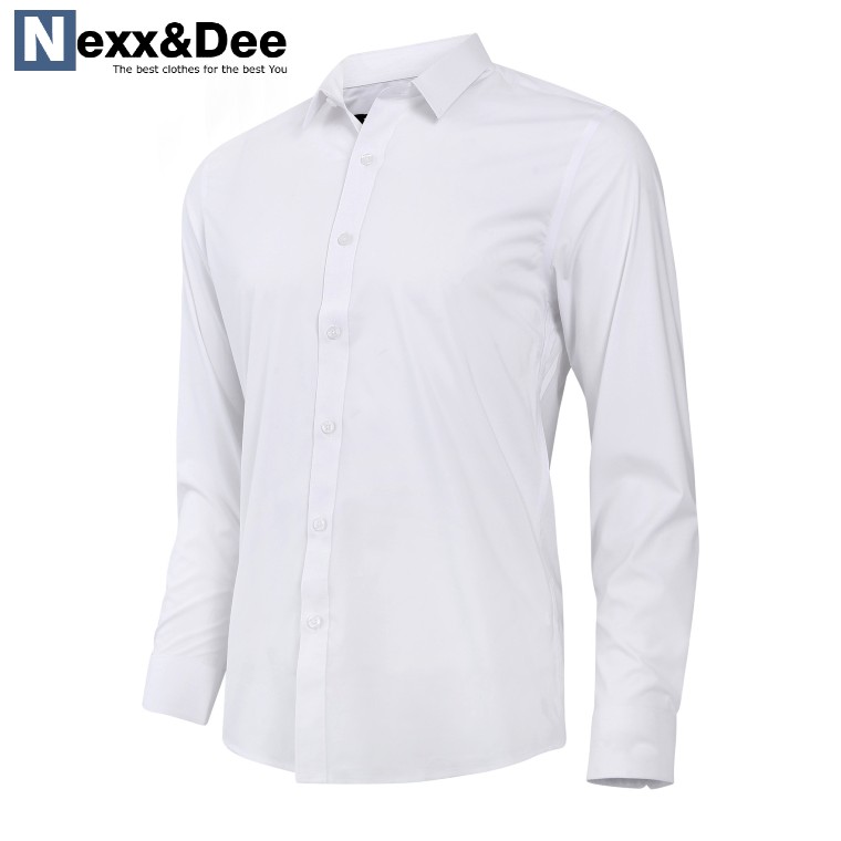 Áo sơ mi nam tay dài màu trắng công sở vải cotton lụa trẻ trung niên đi tiệc cưới cao cấp Nexx&amp;Dee SM09