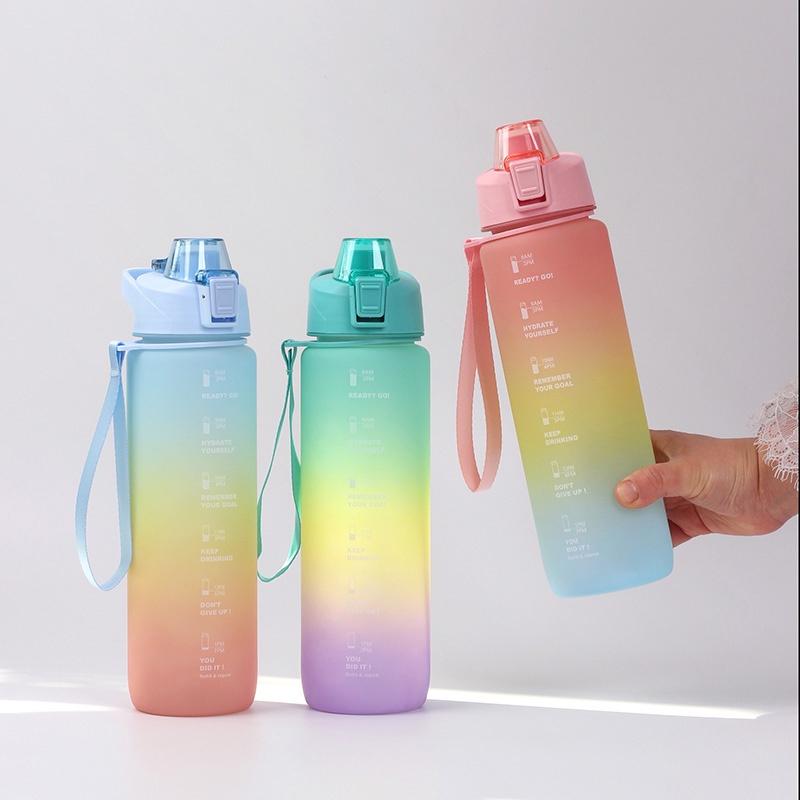 Bình nước Sports Cup 1-2 Lít có ống hút bật tự động khi mở nắp bình nước chia vạch báo giờ uống nước-Bình nước nhắc giờ